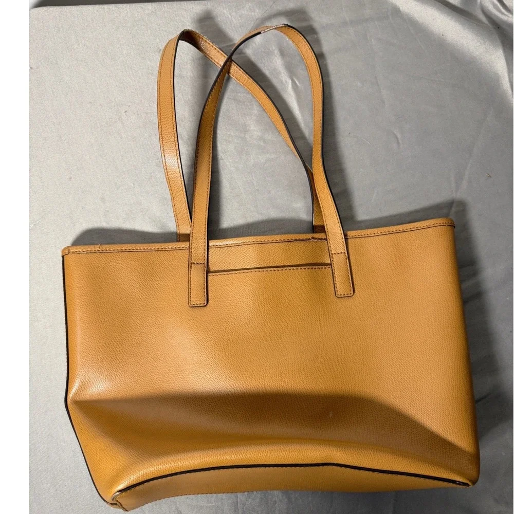 Michael Kors Saffiano Leather Tote Bag Tan Camel Gold Hardware Logo - Picture 8 of 10